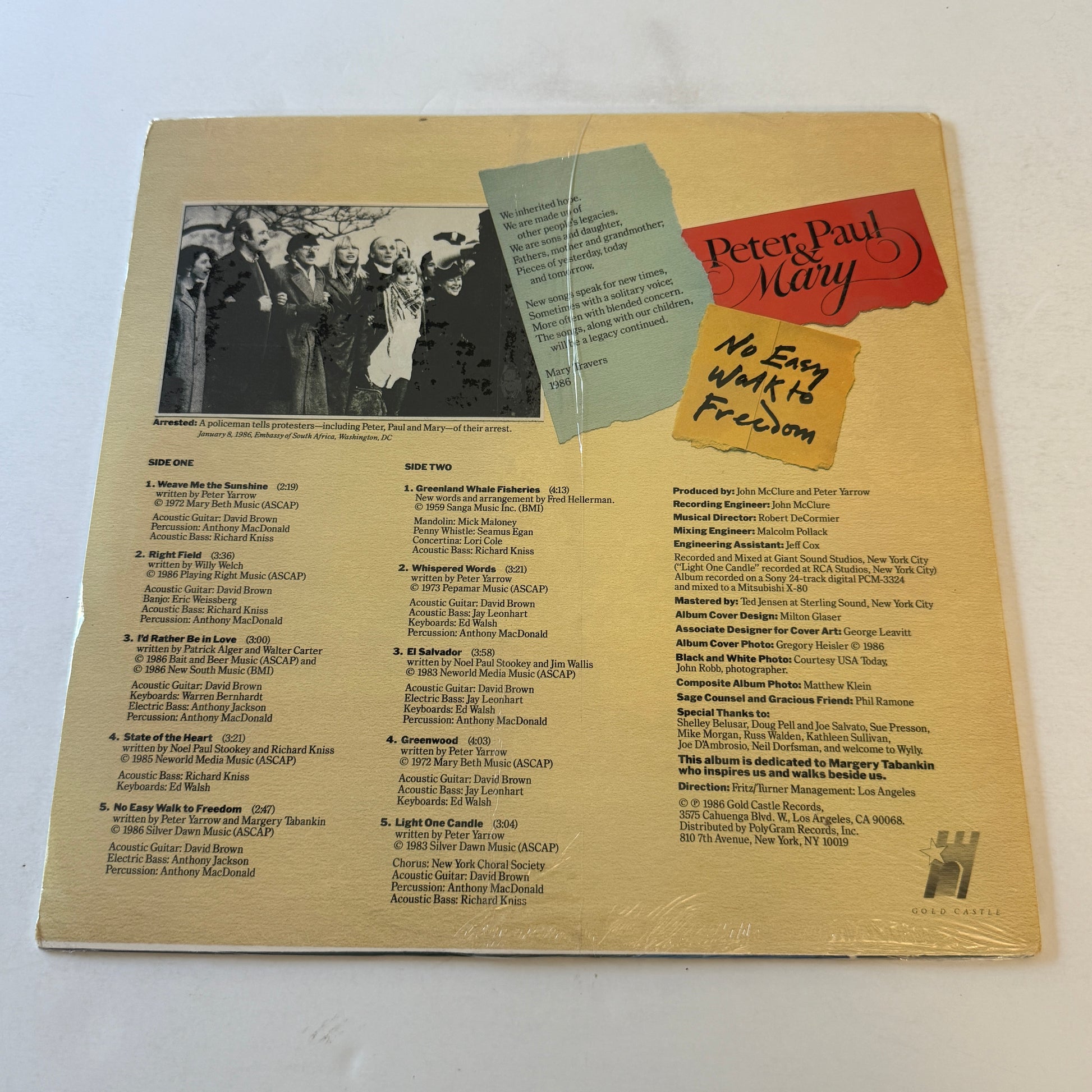Peter, Paul & Mary No Easy Walk To Freedom Used Vinyl LP NM\VG+