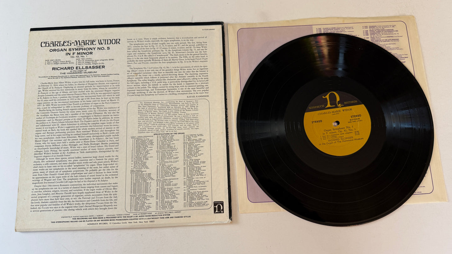 Richard Ellsasser Organ Symphony No. 5 In F Minor Op. 42, No. 1 Used Vinyl LP VG+\VG+