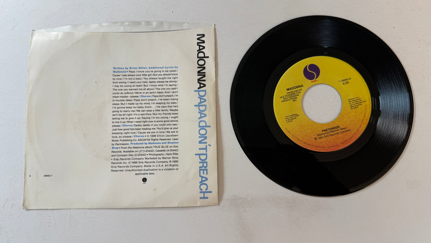 Madonna Papa Don't Preach Used 45 RPM 7" Vinyl VG+\