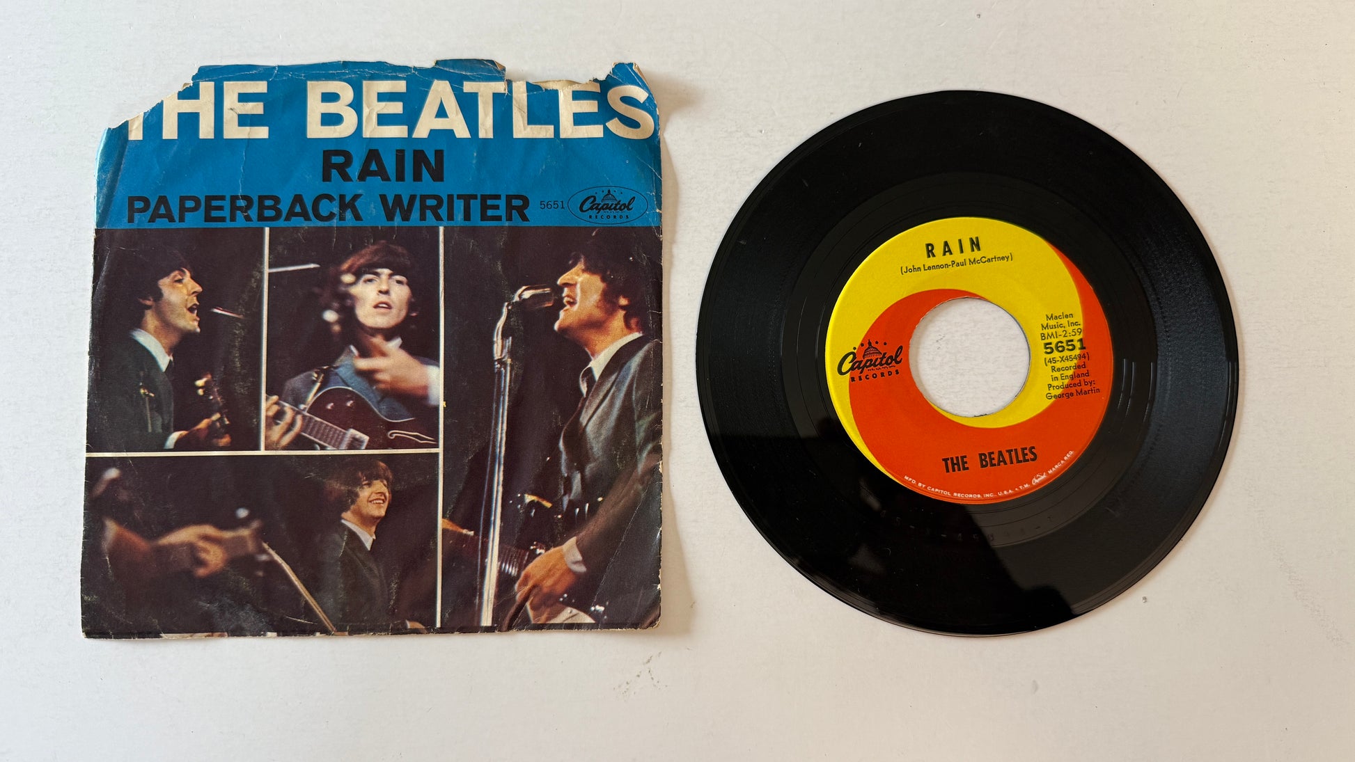 The Beatles Paperback Writer / Rain Used 45 RPM 7" Vinyl VG+\