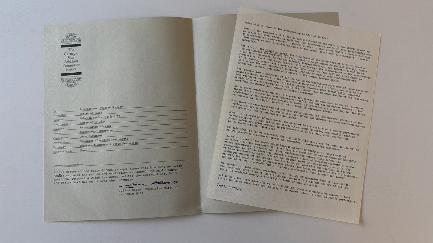 Heinrich Schütz Psalmen Davids Used Vinyl Box Set VG+\VG+