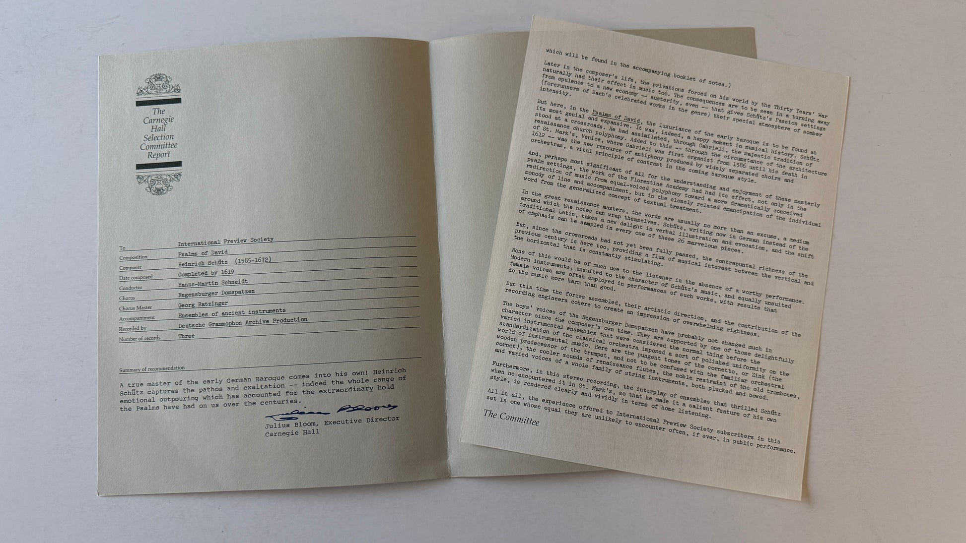 Heinrich Schütz Psalmen Davids Used Vinyl Box Set VG+\VG+
