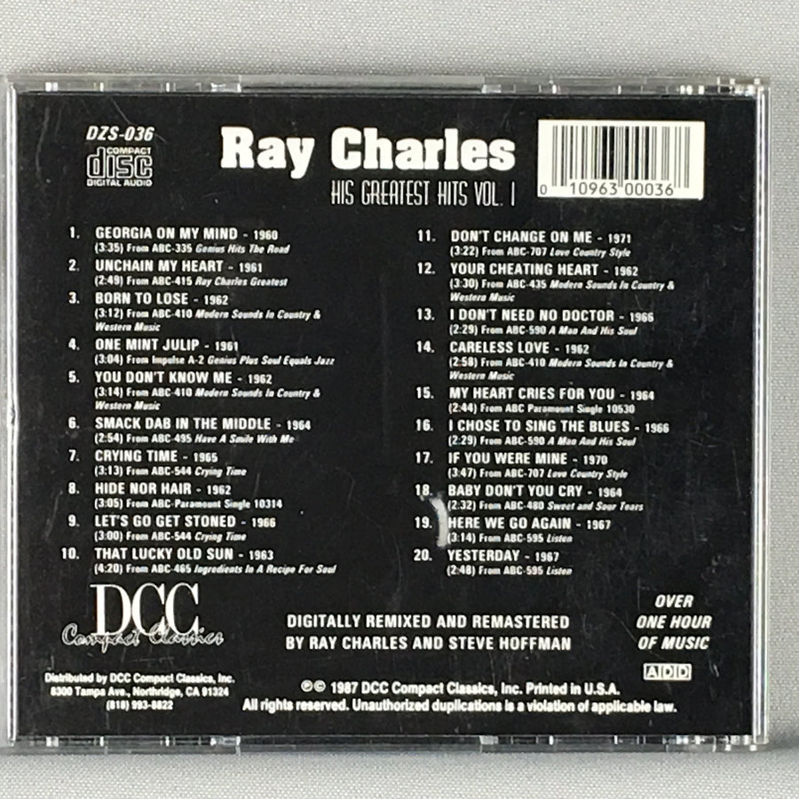 Ray Charles ‎ His Greatest Hits Volume 1 Used CD VG+\VG+