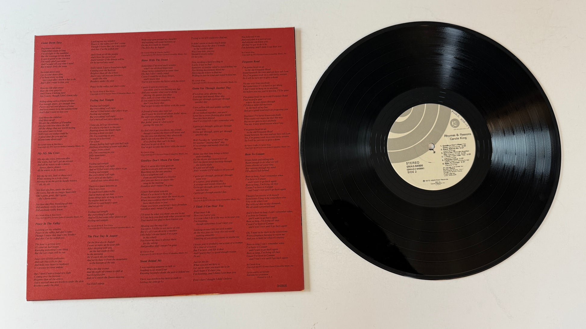 Carole King Rhymes & Reasons Used Vinyl LP VG+\VG+