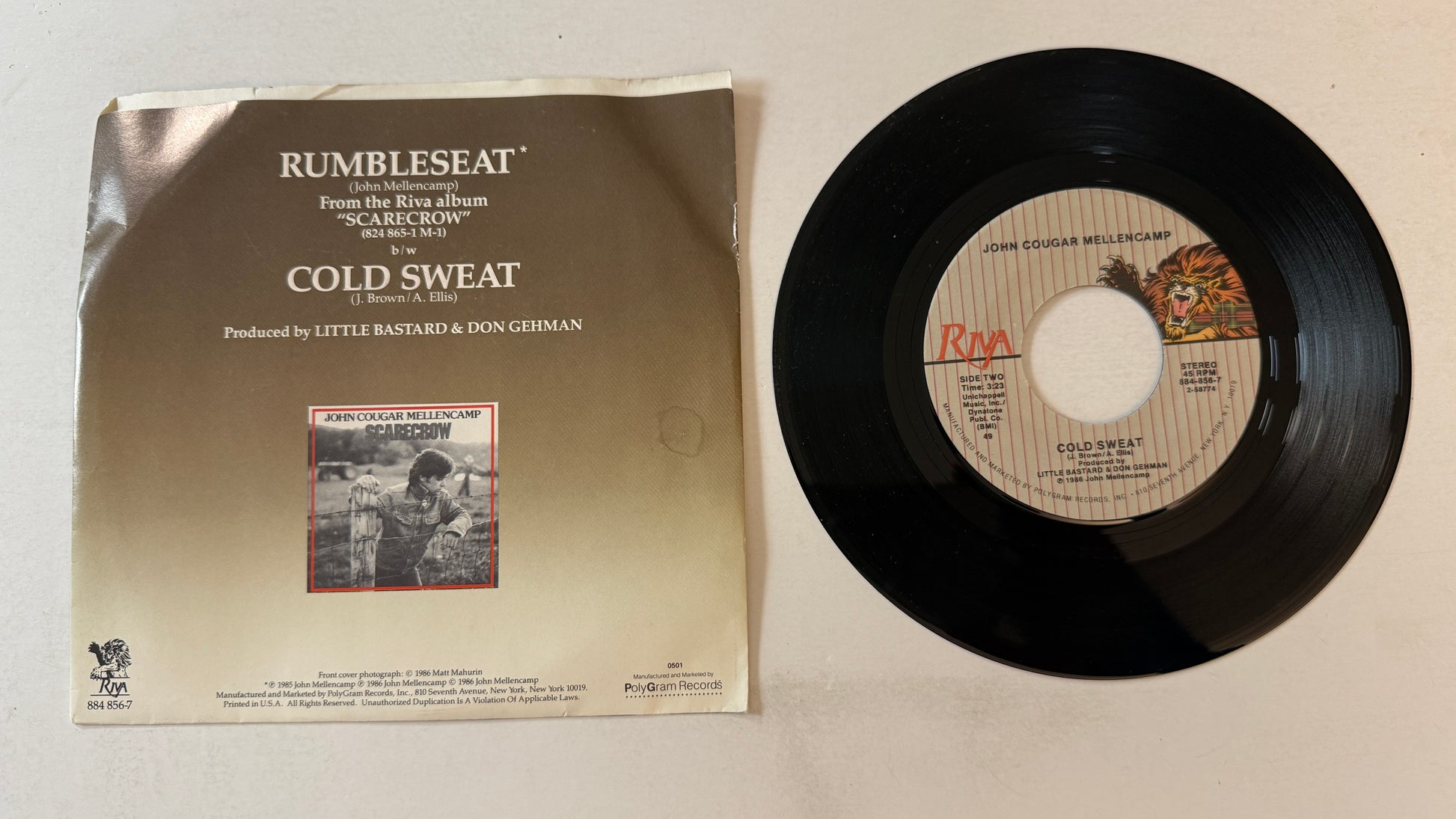 John Cougar Mellencamp Rumbleseat Used 45 RPM 7" Vinyl VG+\