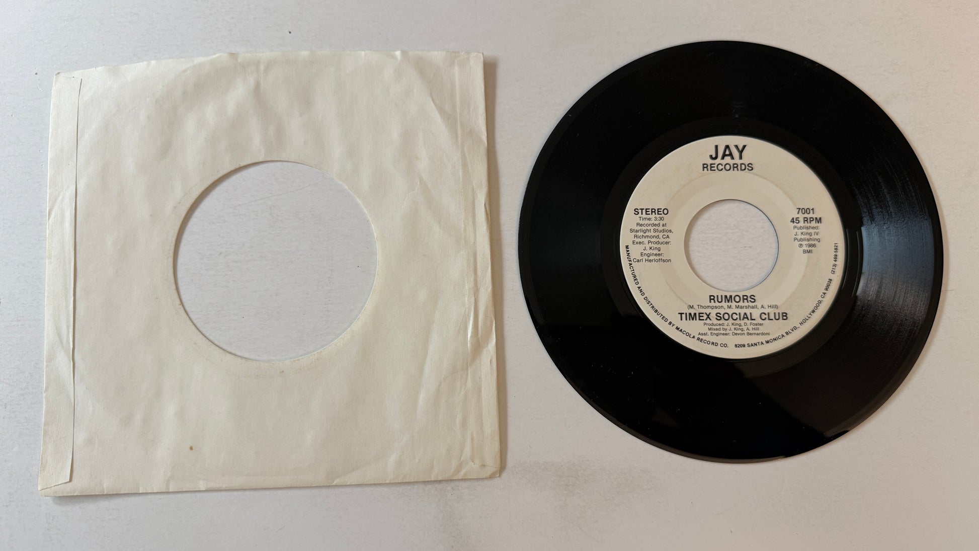 Timex Social Club Rumors Used 45 RPM 7" Vinyl VG+\