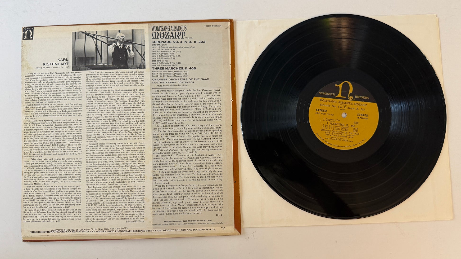 Wolfgang Amadeus Mozart Serenade No. 4 In D Major K. 203 / 3 Marches, K. 408 Used Vinyl LP VG+\VG