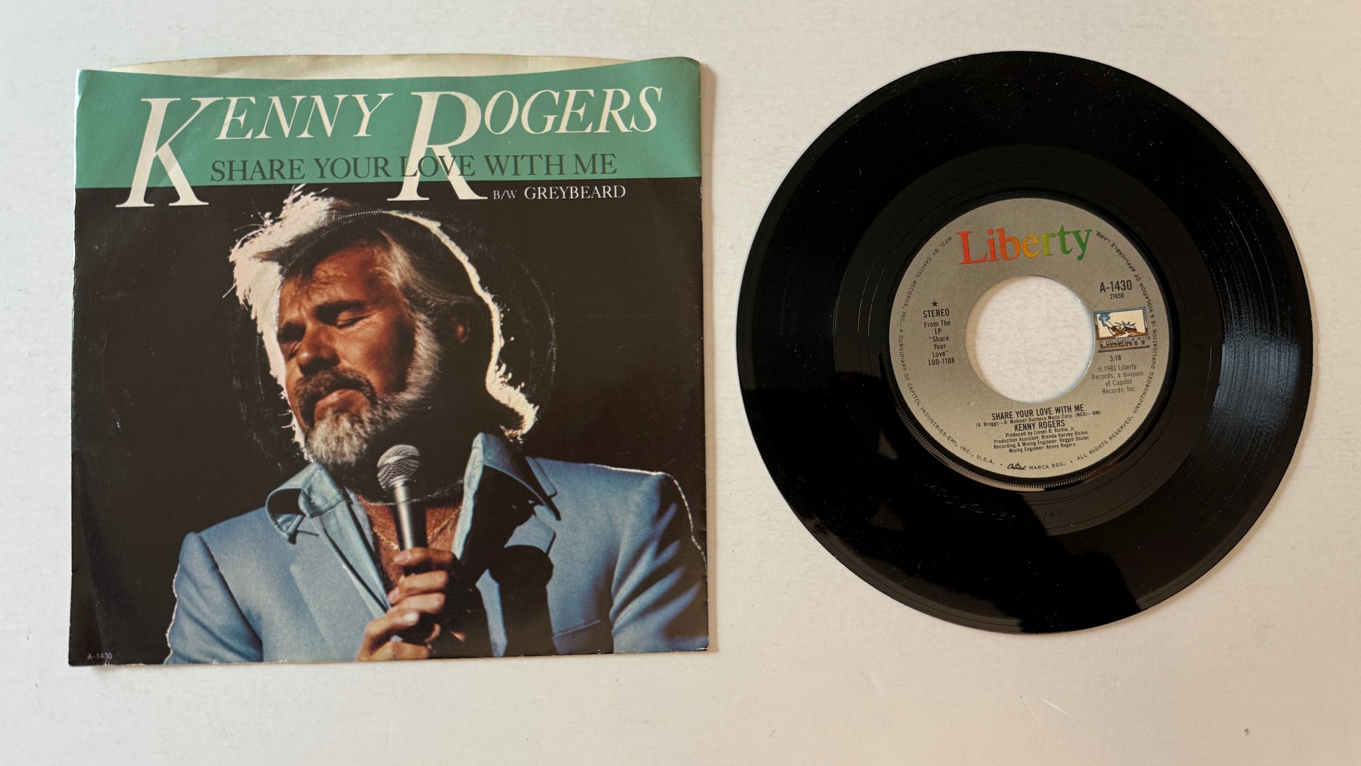 Kenny Rogers Share Your Love With Me / Greybeard Used 45 RPM 7" Vinyl VG+\