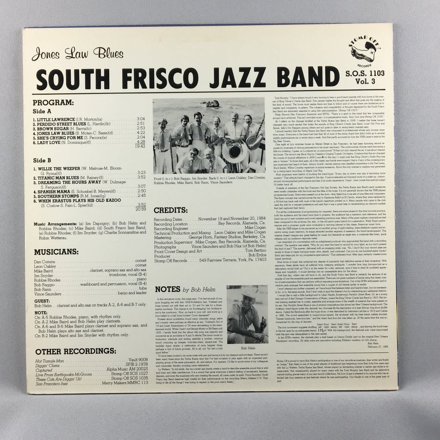 South Frisco Jazz Band Jones Law Blues Used Vinyl LP VG+\VG+