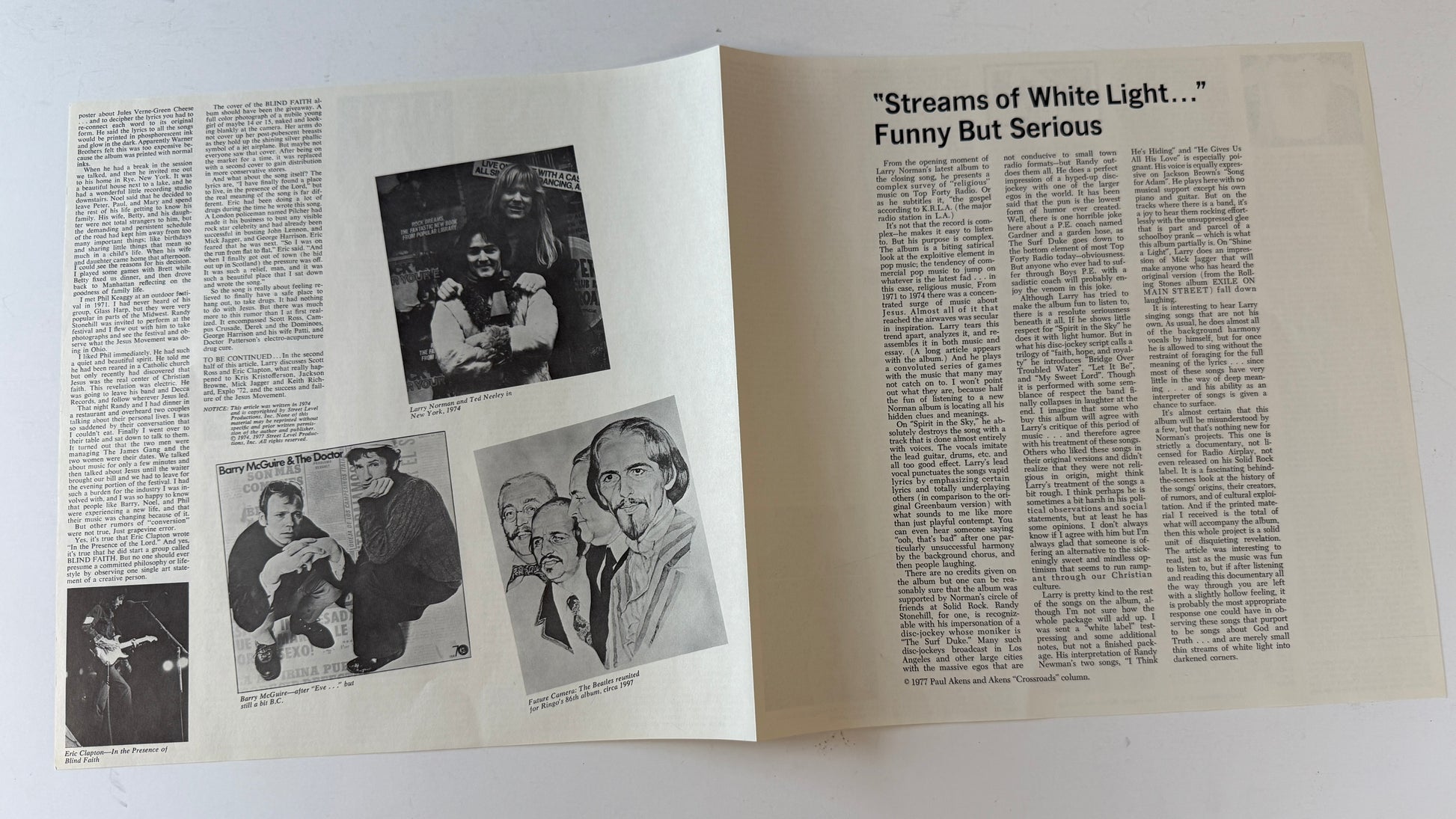 Larry Norman Streams Of White Light Into Darkened Corners (Part One) Used Vinyl LP VG+\VG