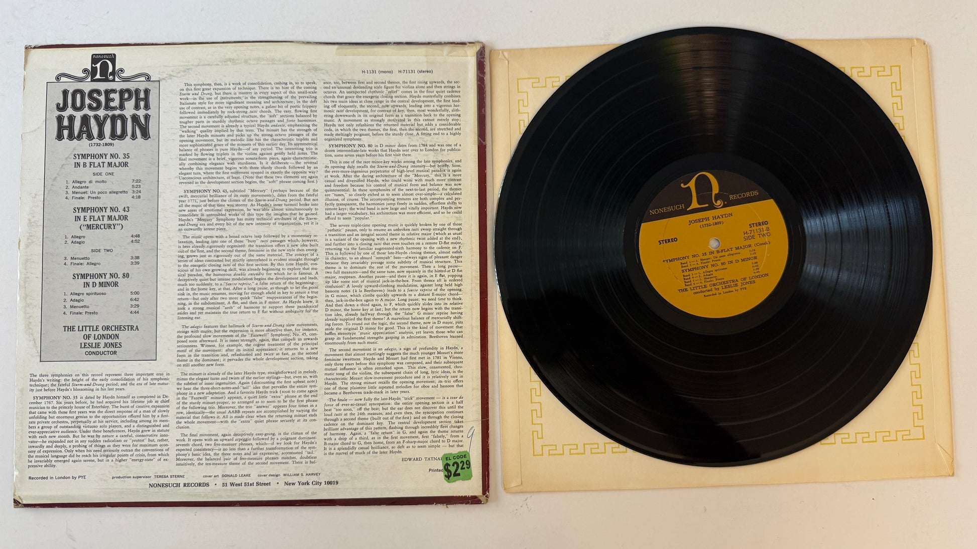 Joseph Haydn Symphony No. 35 In B-Flat Major • Symphony No. 43 In E-Flat Major ("Mercury") • Symphony No. 80 In D Minor Used Vinyl LP VG+\VG