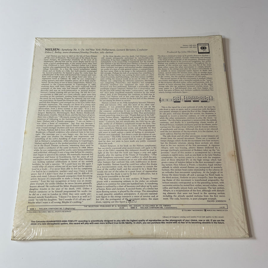 Carl Nielsen - Leonard Bernstein, New York Philhar Symphony No. 5 Op. 50 Used Vinyl LP M\NM