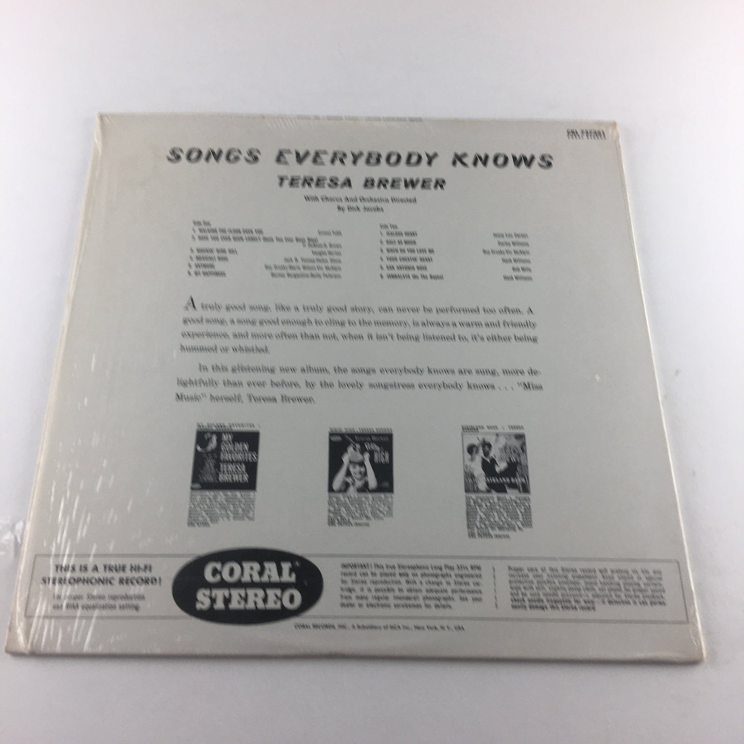 Teresa Brewer Songs Everybody Knows Used Vinyl LP VG+\VG+ Black