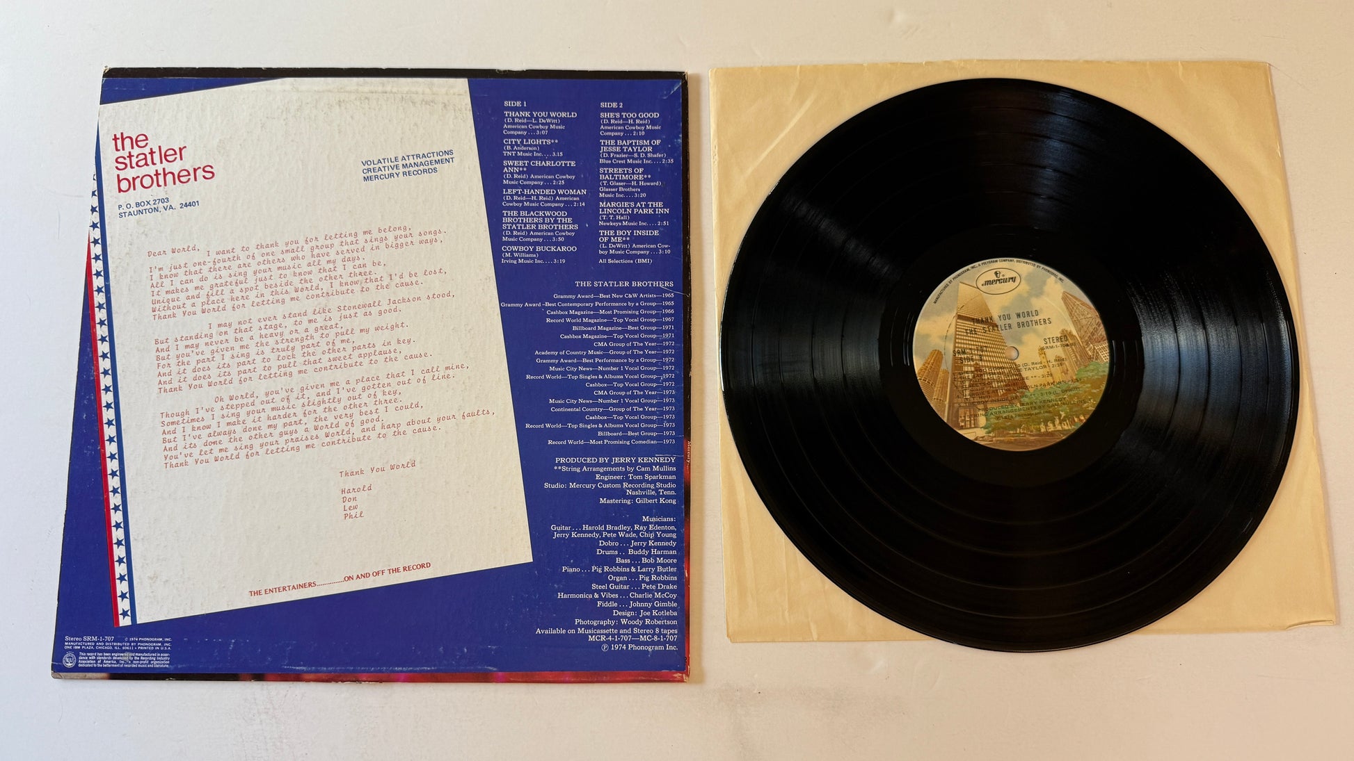 The Statler Brothers Thank You World Used Vinyl LP VG+\VG