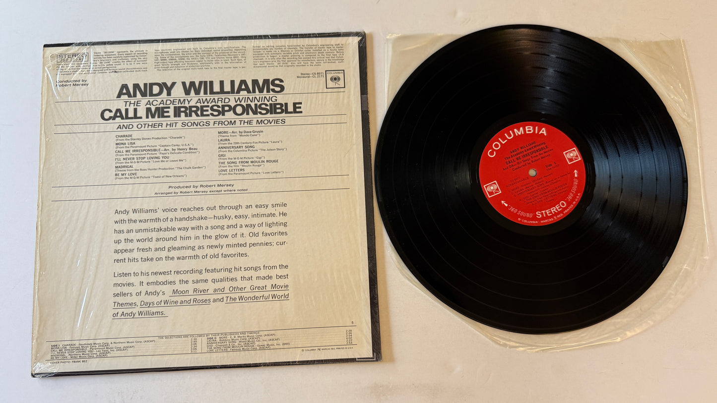 Andy Williams The Academy Award Winning Call Me Irresponsible And Other Hit Songs From The Movies Used Vinyl LP VG+\VG