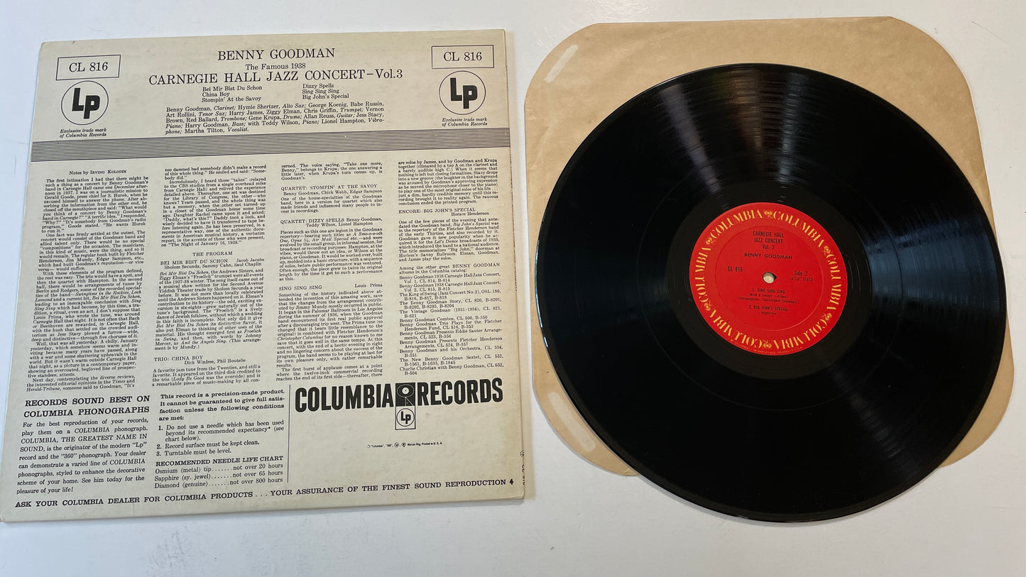 Benny Goodman The Famous 1938 Carnegie Hall Jazz Concert Vol.3 Used Vinyl LP VG+\VG