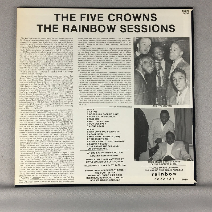The Five Crowns The Rainbow Sessions Doo Wop Used Vinyl LP VG+\VG+