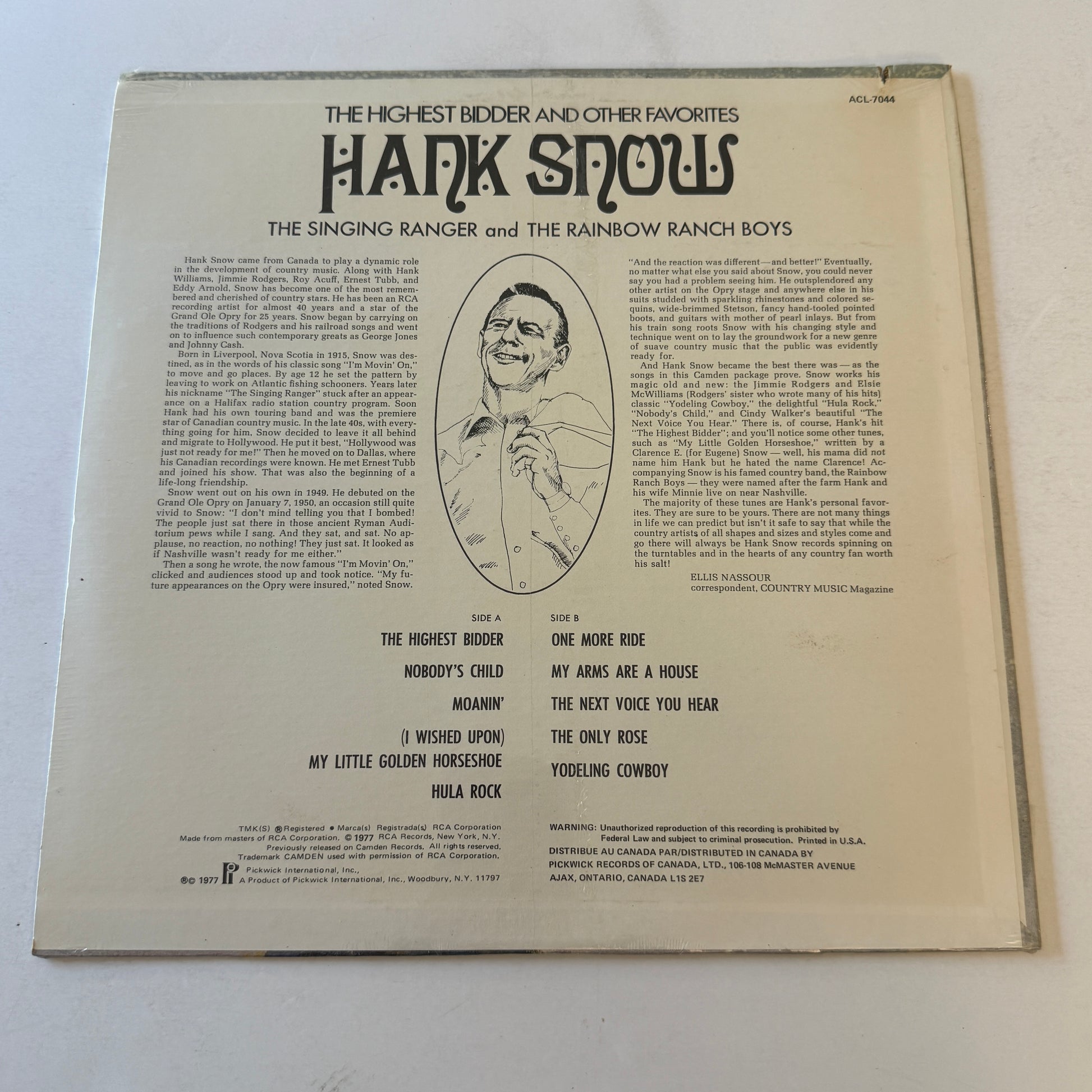 Hank Snow The Highest Bidder And Other Favorites Used Vinyl LP NM\VG+