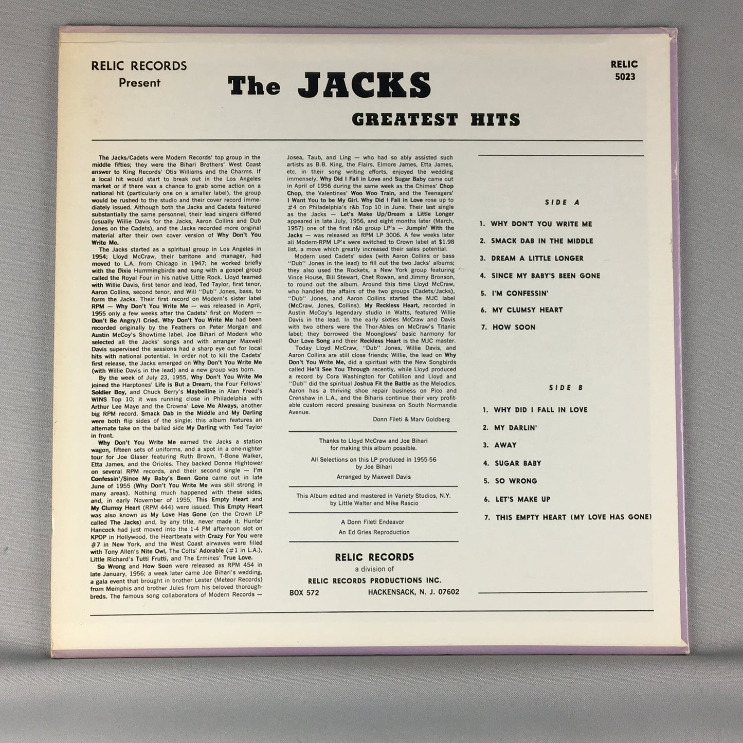 The Jacks Greatest Hits - Doo Wop Orig Press Used Vinyl LP VG+\VG+