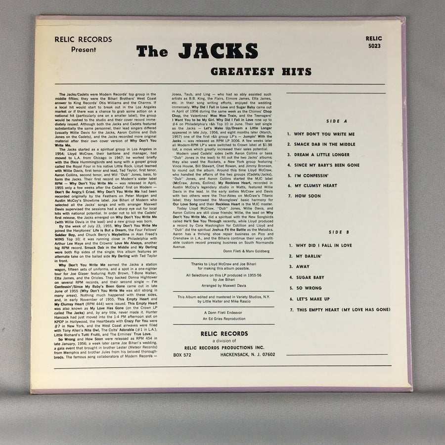 The Jacks Greatest Hits - Doo Wop Orig Press Used Vinyl LP VG+\VG+