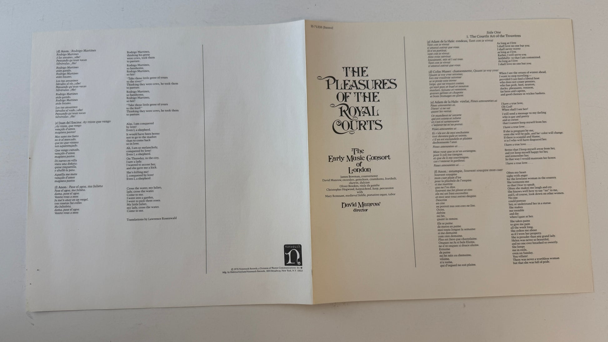 The Early Music Consort Of London The Pleasures Of The Royal Courts Used Vinyl 2LP VG+\VG+