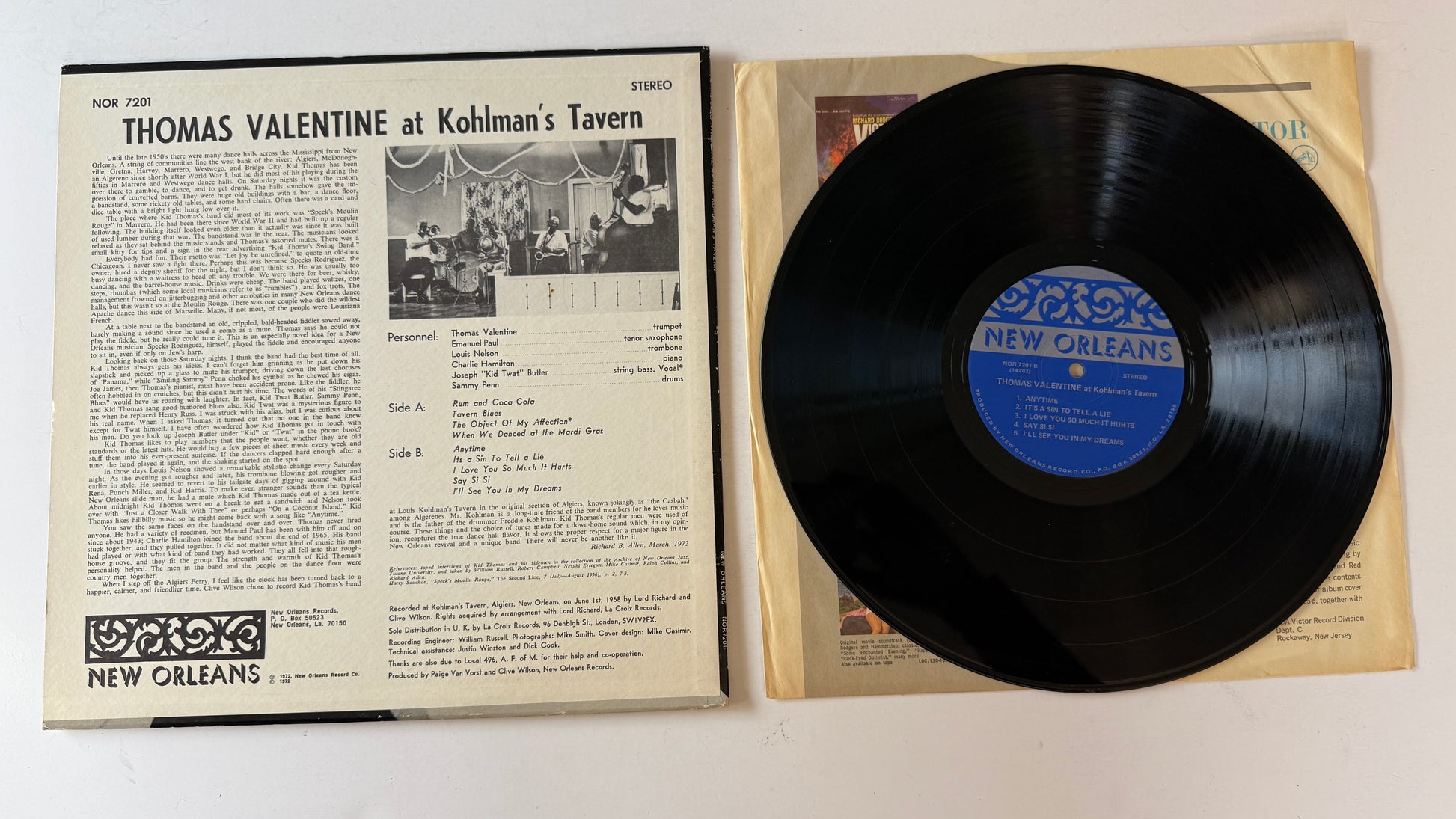 Kid Thomas Valentine Thomas Valentine At Kohlman's Tavern Used Vinyl LP VG+\VG