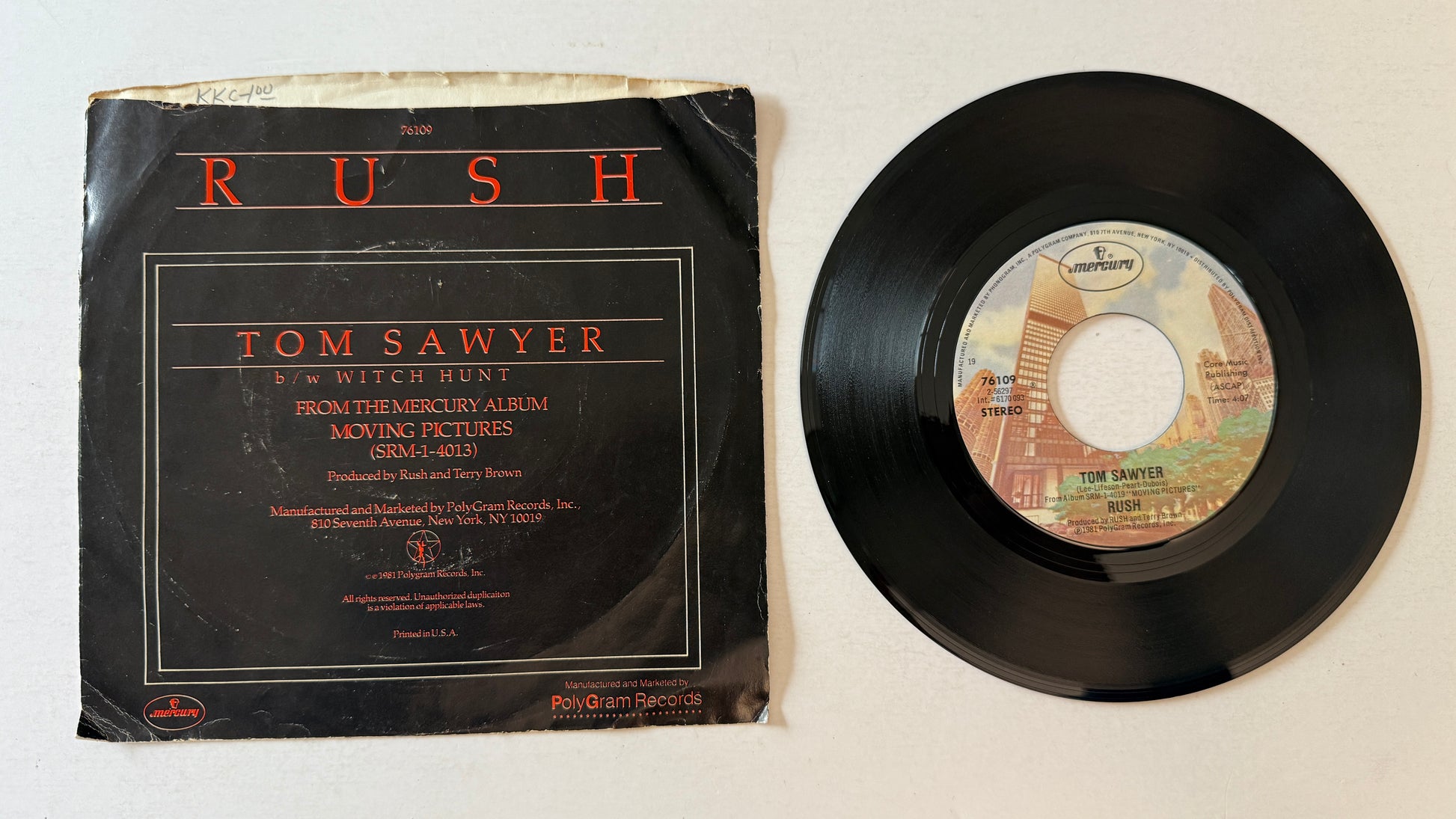 Rush Tom Sawyer Used 45 RPM 7" Vinyl VG+\