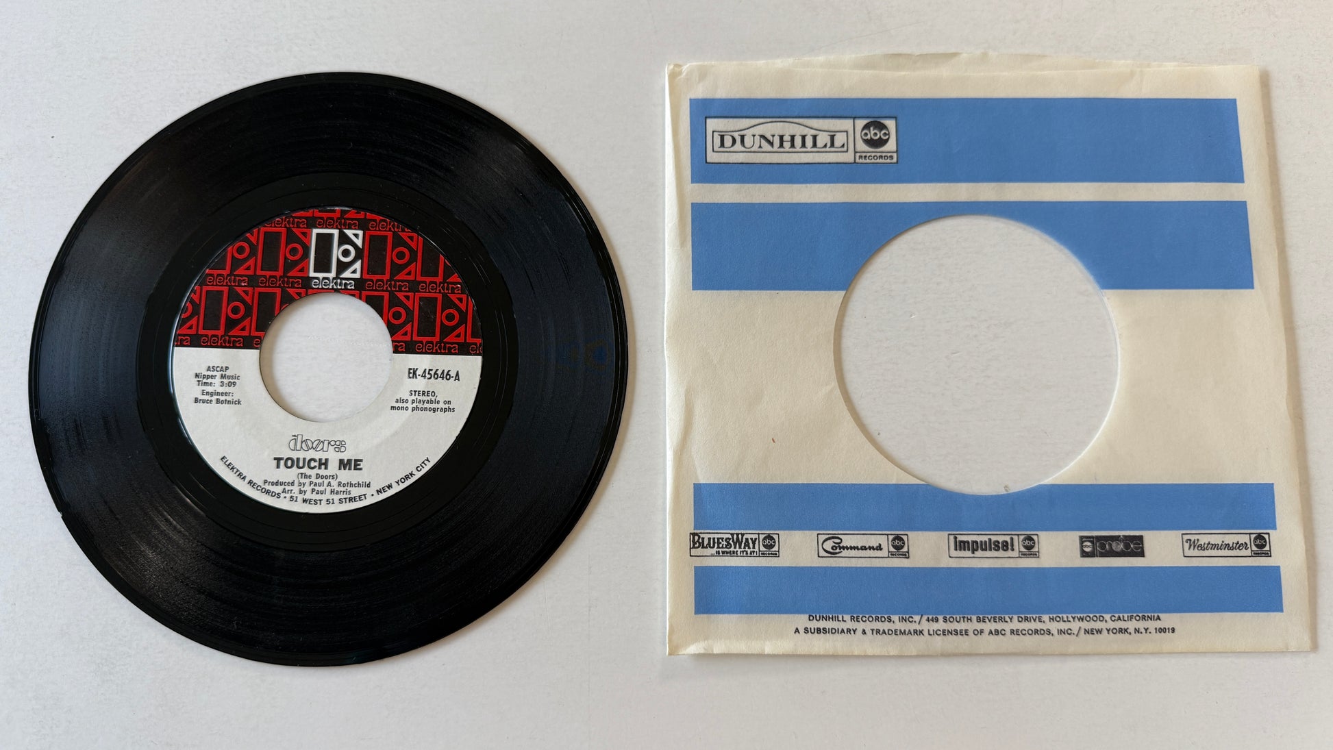 The Doors Touch Me / Wild Child Used 45 RPM 7" Vinyl VG+\VG+