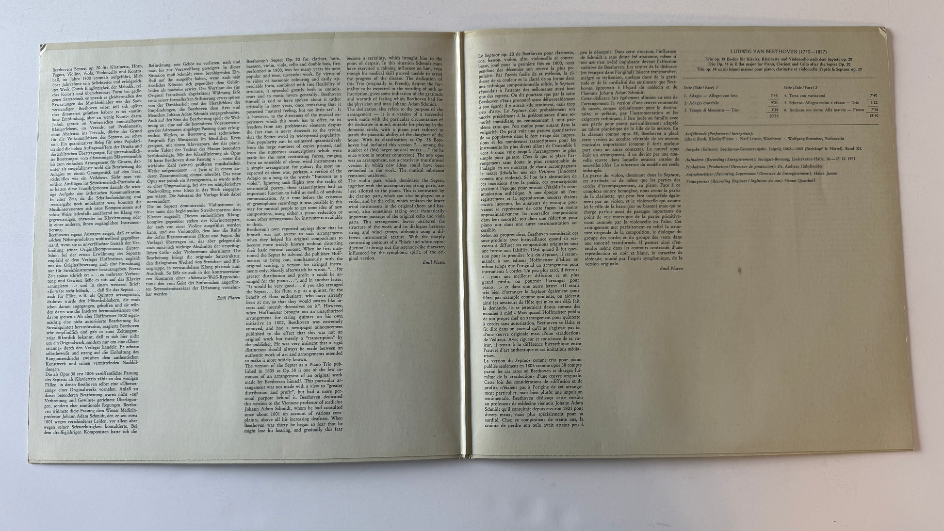Ludwig van Beethoven Trio Op. 38 Nach Dem Septett Op. 20 Used Vinyl LP VG+\VG+