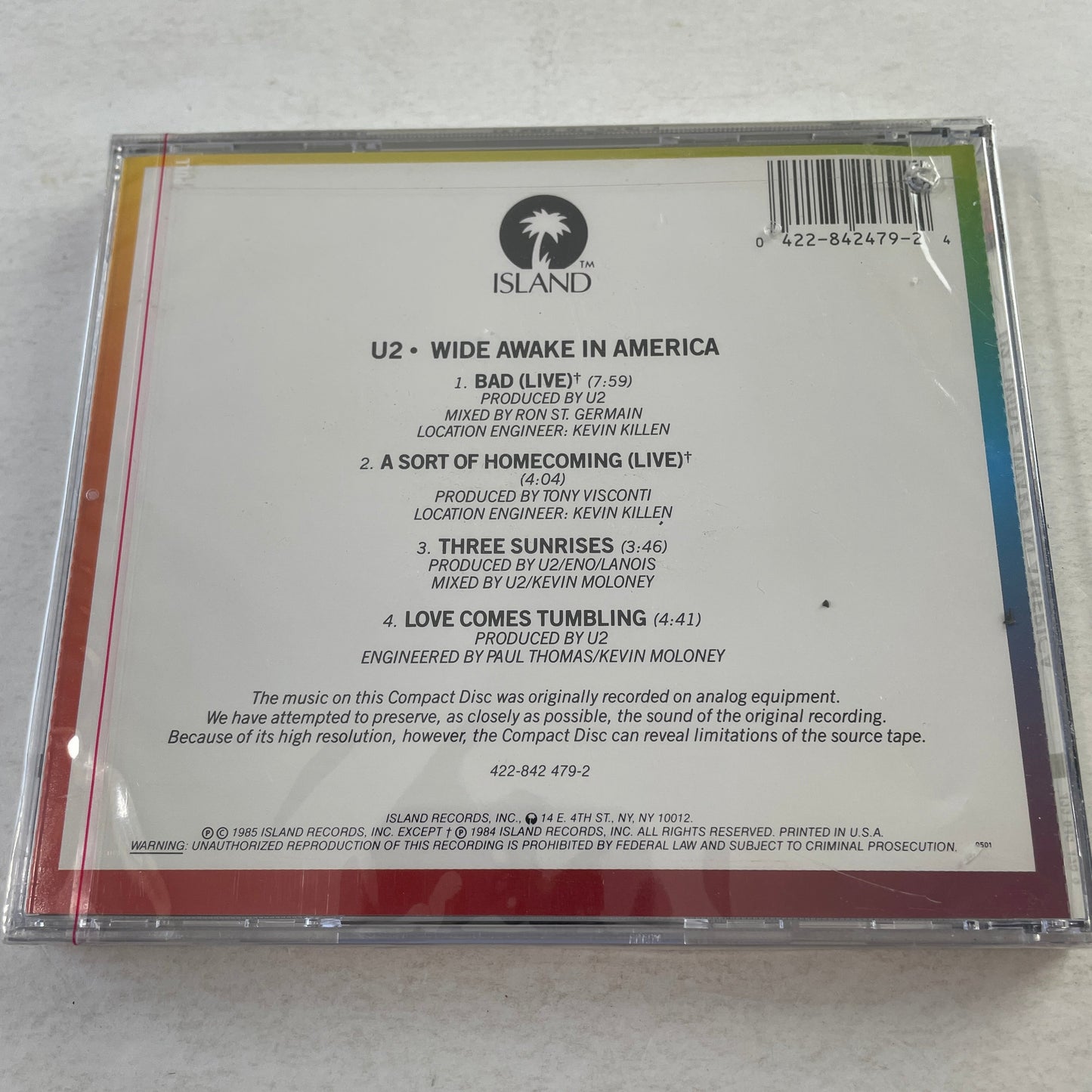 U2 Wide Awake In America New Sealed CD VG+\NM