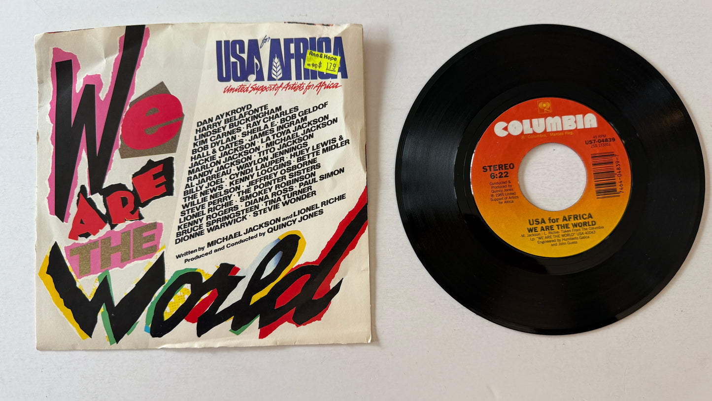 USA For Africa We Are The World Used 45 RPM 7" Vinyl VG+\