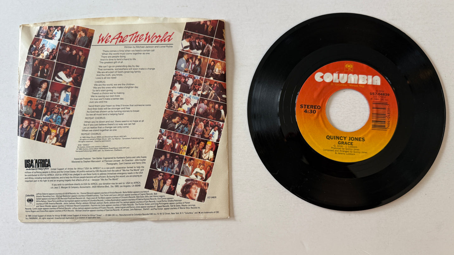 USA For Africa We Are The World Used 45 RPM 7" Vinyl VG+\