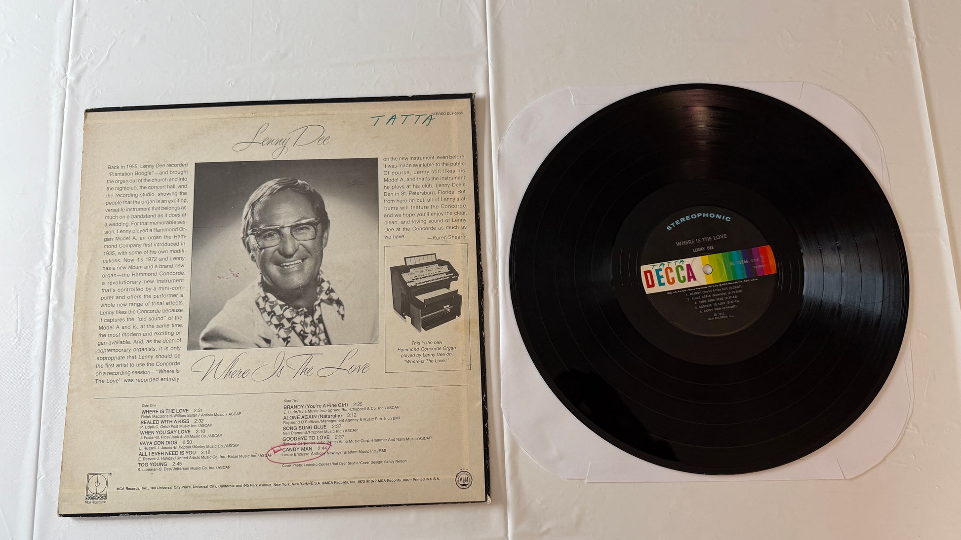 Lenny Dee Where Is The Love Used Vinyl LP VG+\G+