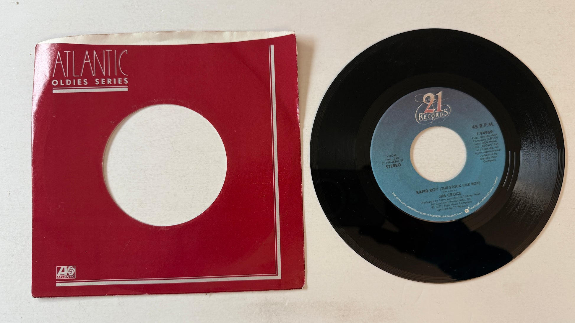 Jim Croce Workin' At The Car Wash Blues / Rapid Roy (The Stock Car Boy) Used 45 RPM 7" Vinyl VG+\